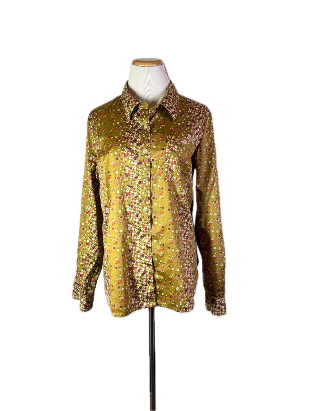 Sunset Rd Size 14 Ochre Floral Print Shirt Button-Up Roll Tab Sleeves